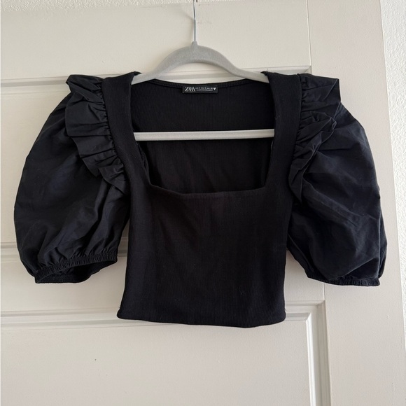 Zara Tops - Zara Black Puff Sleeve Crop Top Size Small